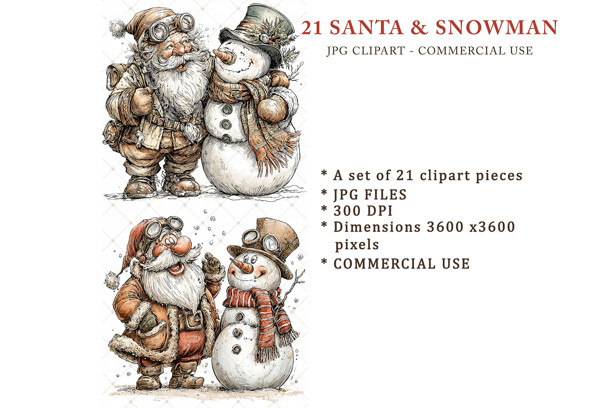 Santa and Snowman Clipart JPG, a Seasonal Illustration by Memories By Lea (Photo 2 of 18)