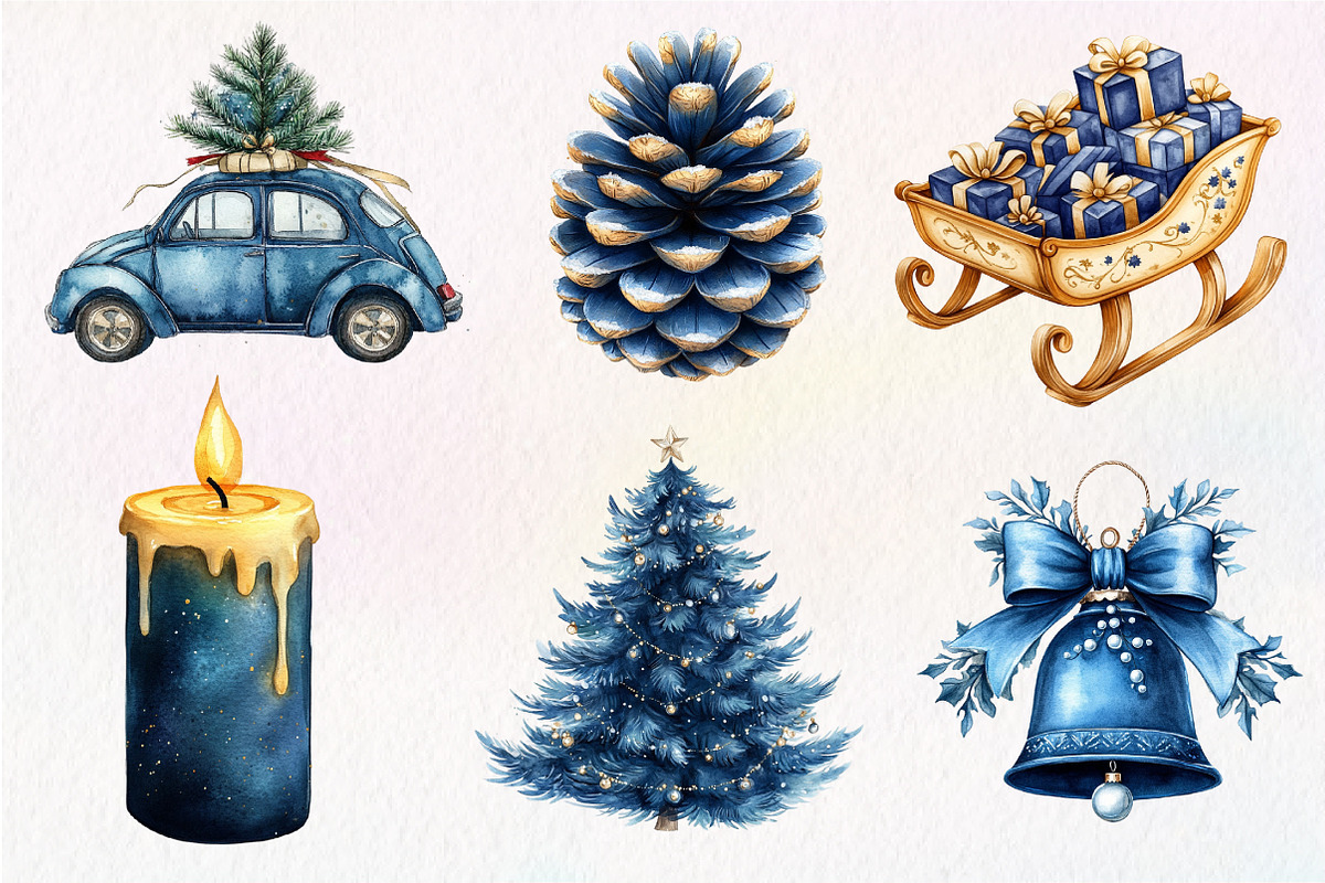 Watercolor Navy Christmas Clipart, an Illustration by Dream Creation (Photo 5 of 6)