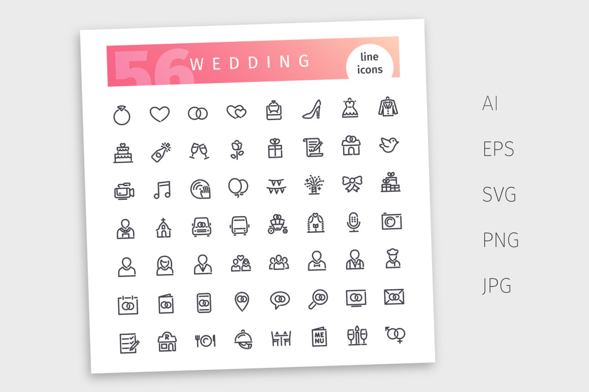 Wedding Line Icons Set, an Outline Icon by Voysla's Shop (Photo 4 of 4)