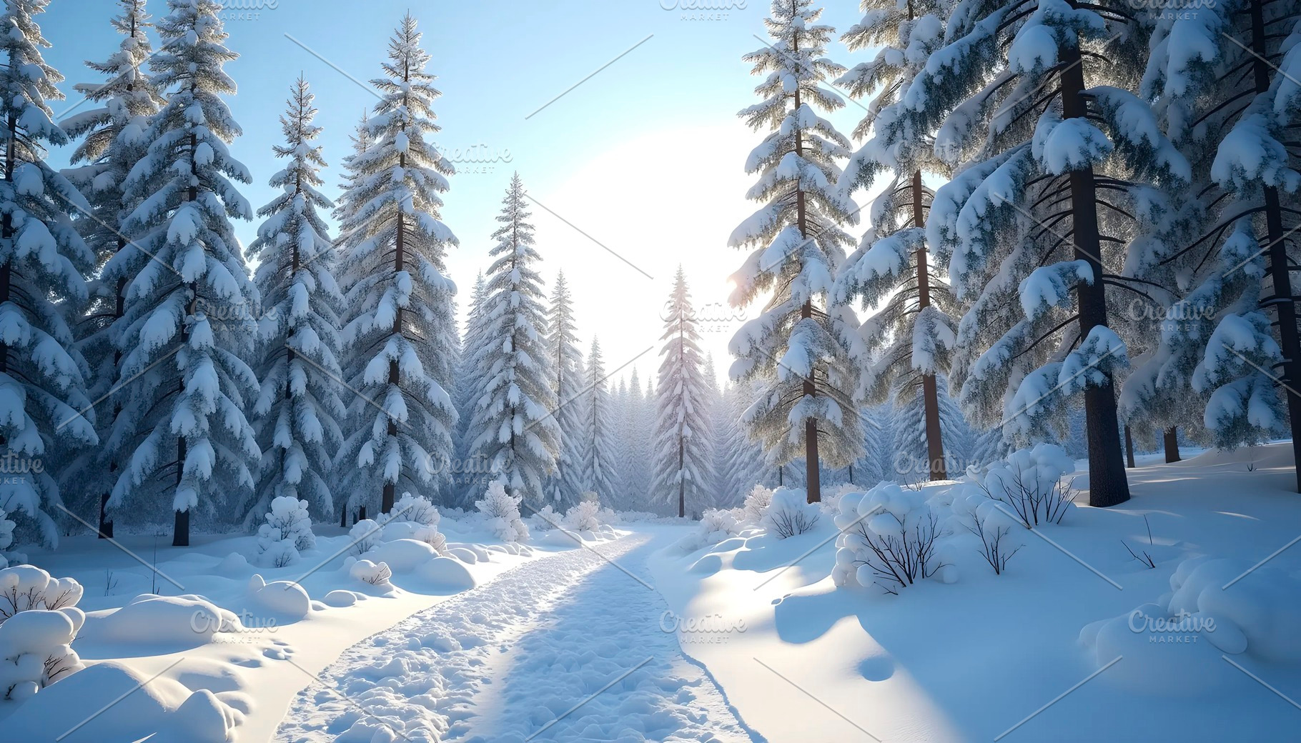 Snowy Winter Forest With Sunlight Th, a Photo by LOGOCREATIVE