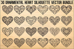 Ornamental Heart Silhouette Bundle, an Illustration by jahid234