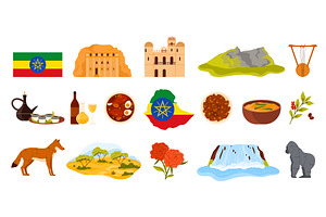 Ethiopia travel landmarks set, a Food Illustration by Flashvector