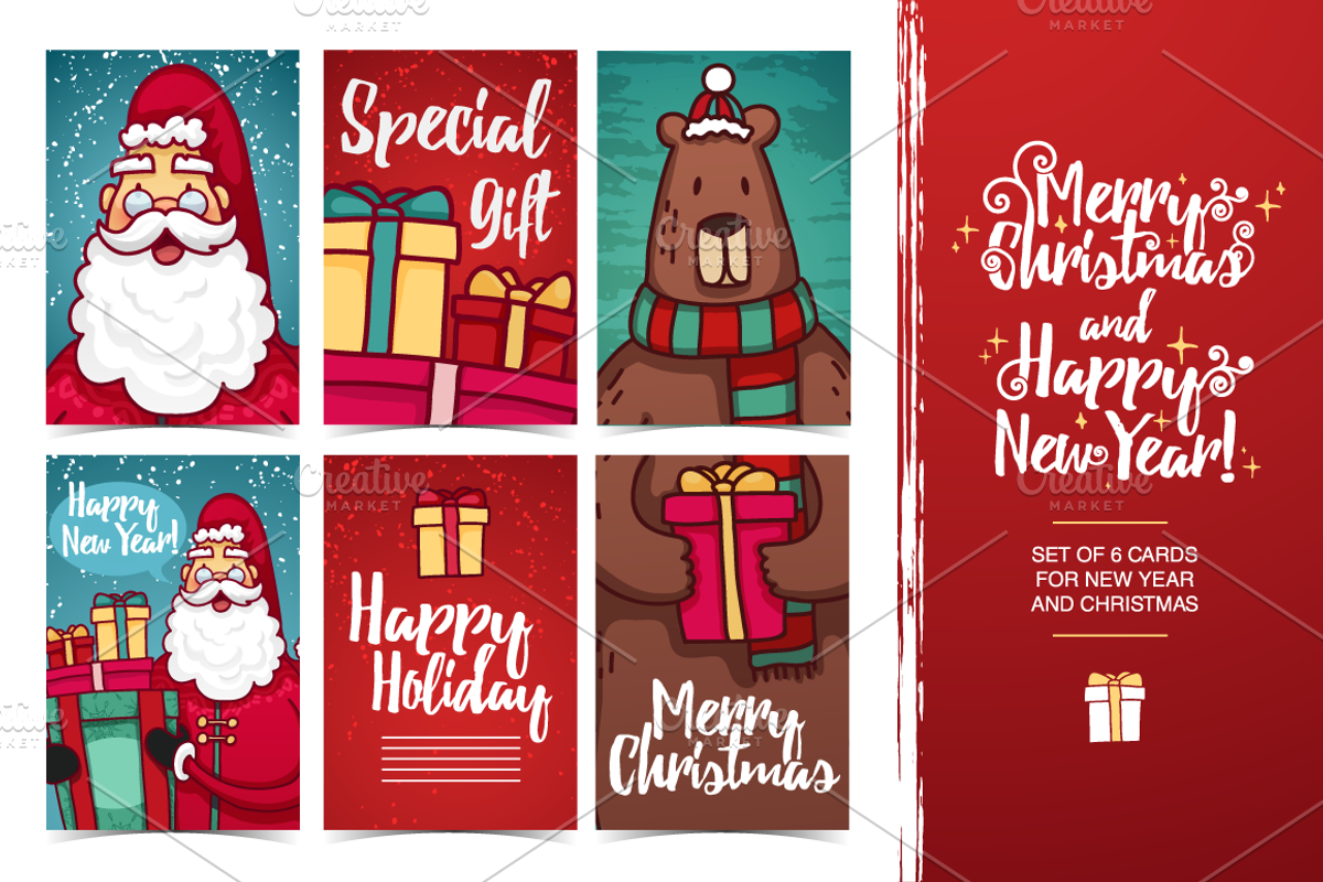 Set Christmas and New Year card, a Card Template by Uniyok
