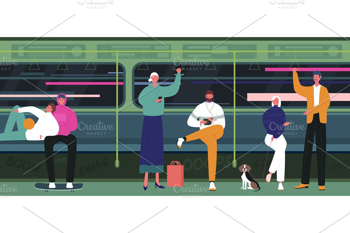 People travel in underground subway, a Transportation Illustration by Flashvector