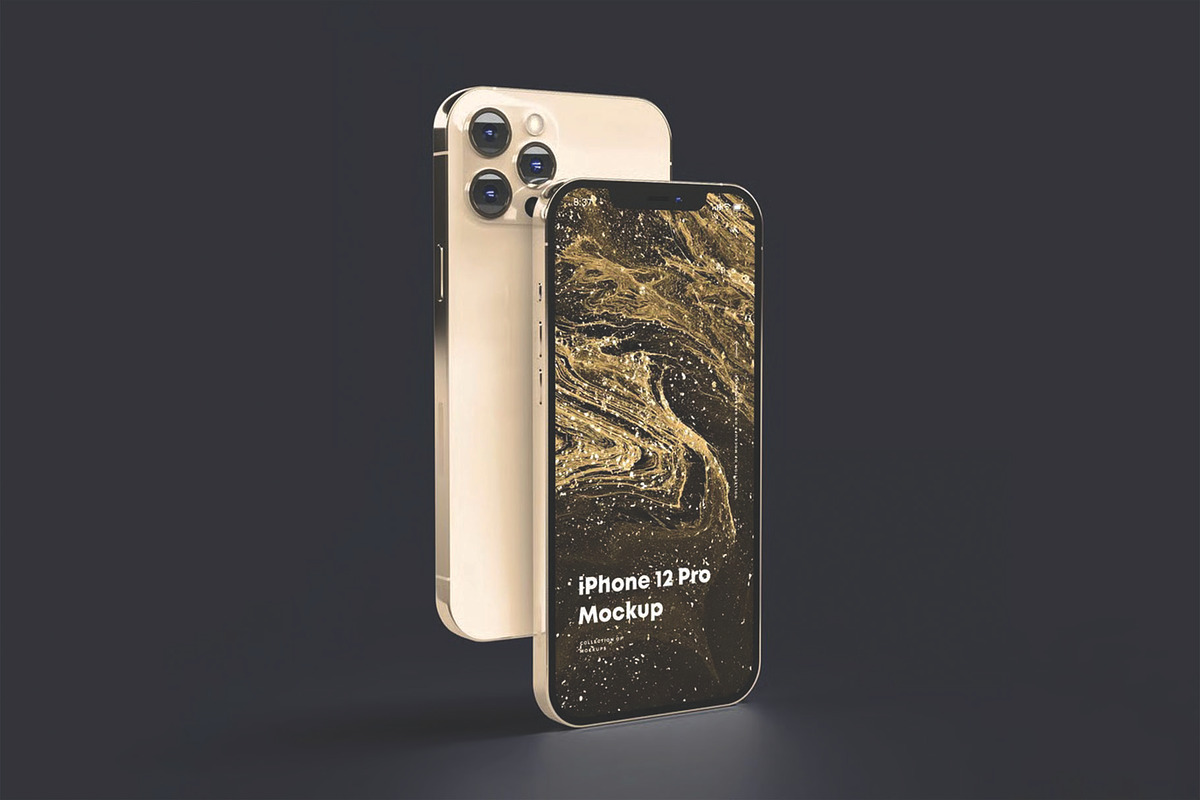 Dark Standing Gold Smartphone Mockup, an iPhone Mockup by DesignRushMarket (Photo 1 of 2)
