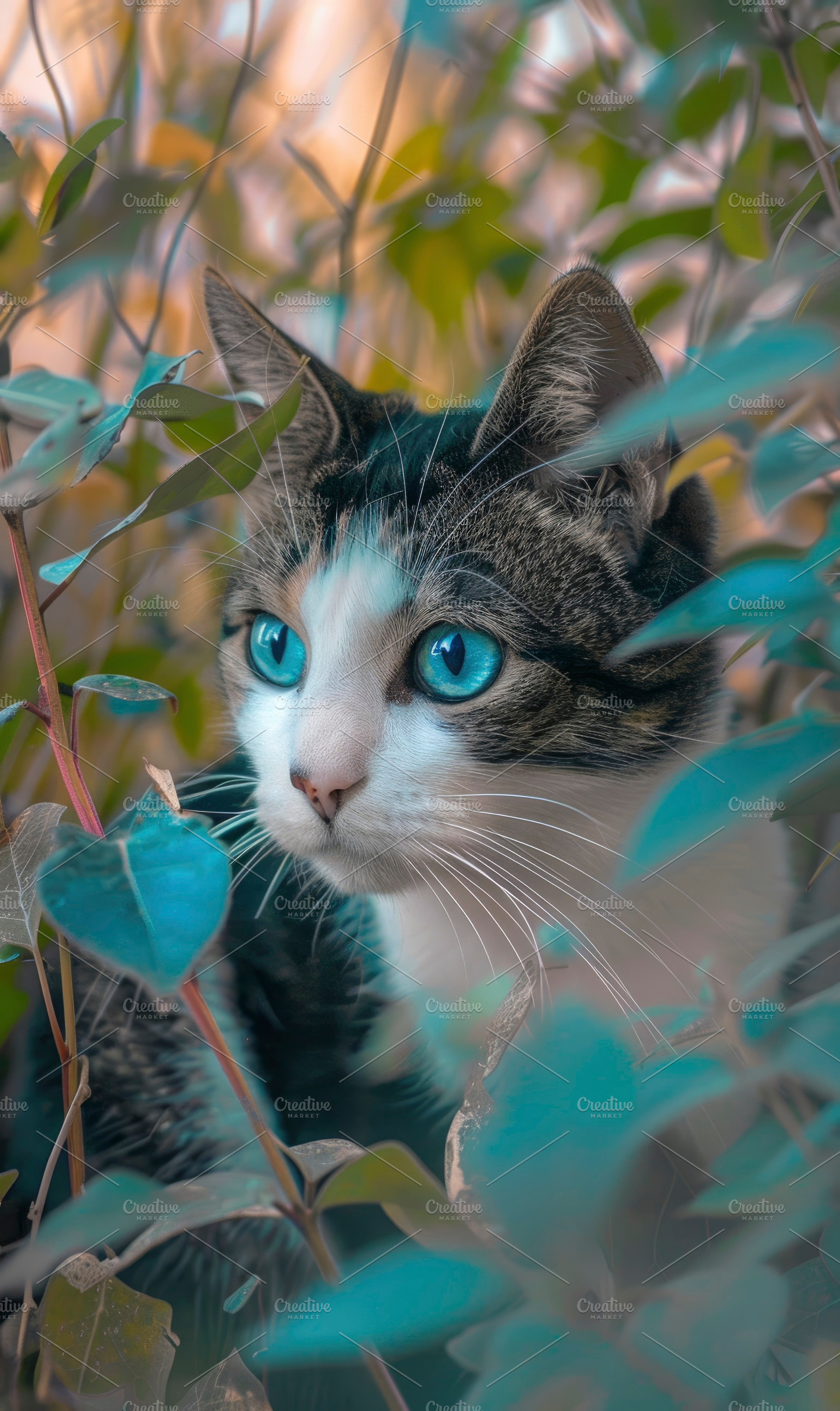 A captivating cat with striking blue, a Photo by LOGOCREATIVE