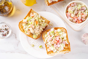 Viral Chopped Italian Sandwiches with salad and cheese, a Food & Drink Photo by Rimma