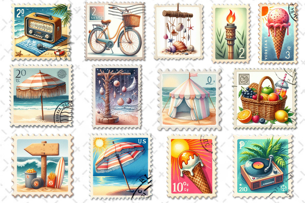 Summer Beach Postage Stamp Clipart, an Illustration by Dream Creation (Photo 3 of 4)