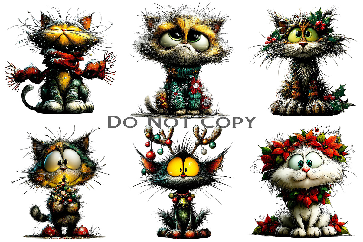 Whimsical Christmas Cat Clipart, an Illustration by Craft Nest (Photo 5 of 8)