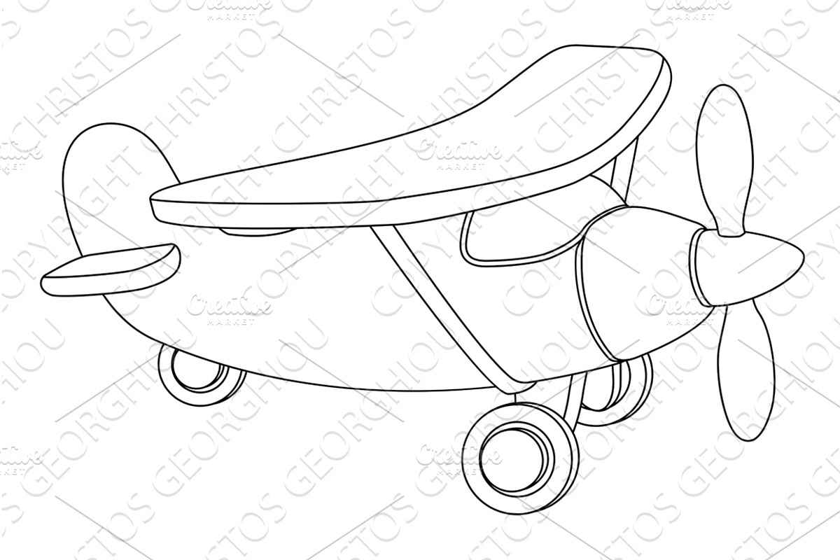 Aeroplane Cartoon Coloring Book, a Transportation Illustration by Christos Georghiou