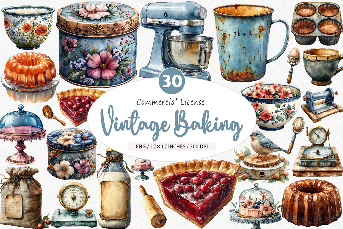 Vintage Baking Sublimation Clipart, an Illustration by SinaCreation (Photo 1 of 5)