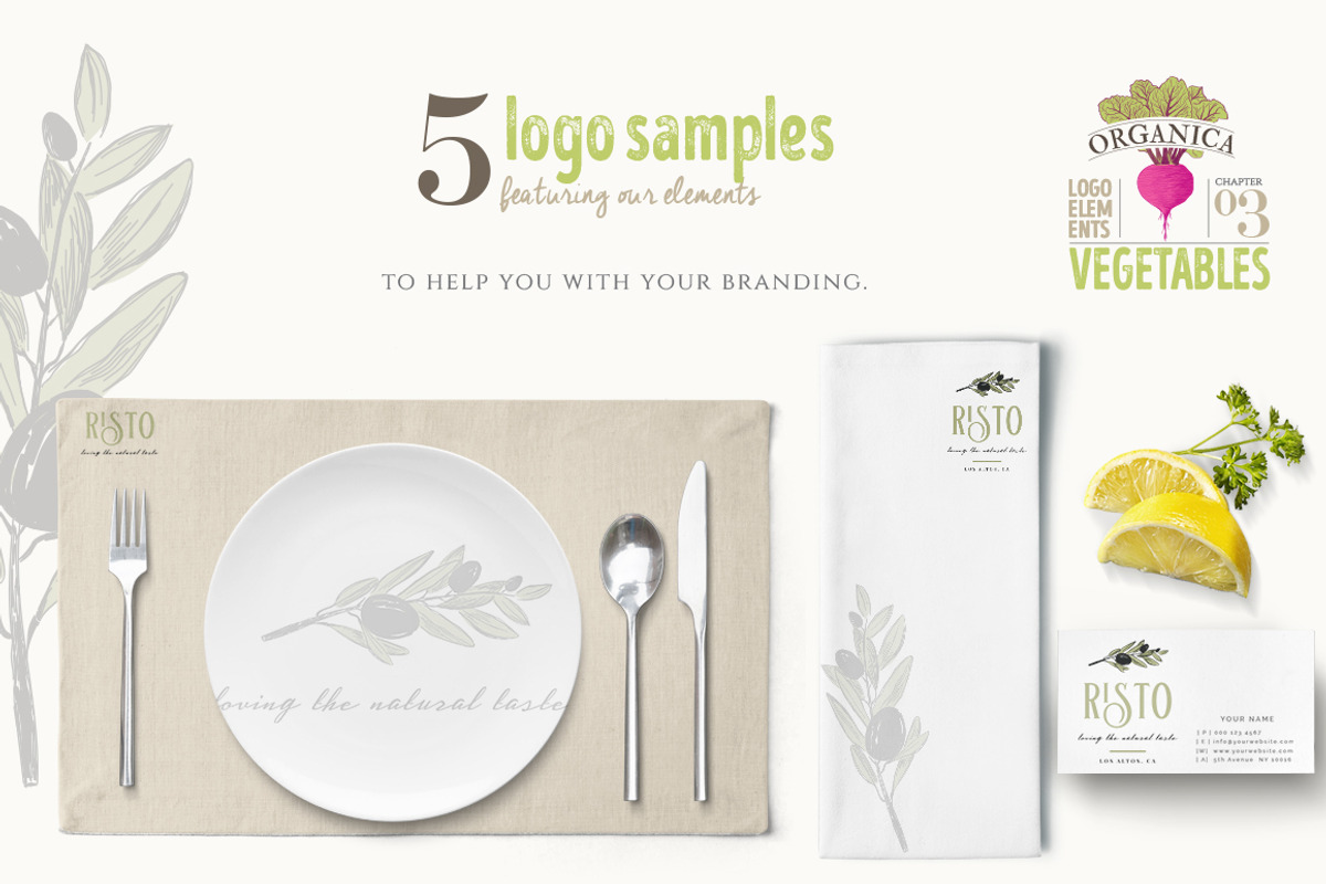 ORGANIC LOGO ELEMENTS – VEGETABLES, an Illustration by Friendly Label (Photo 5 of 6)