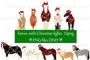 10 Christmas Horses Clipart Set, an Animal Illustration by dogsinarow (Thumbnail 1 of 5)