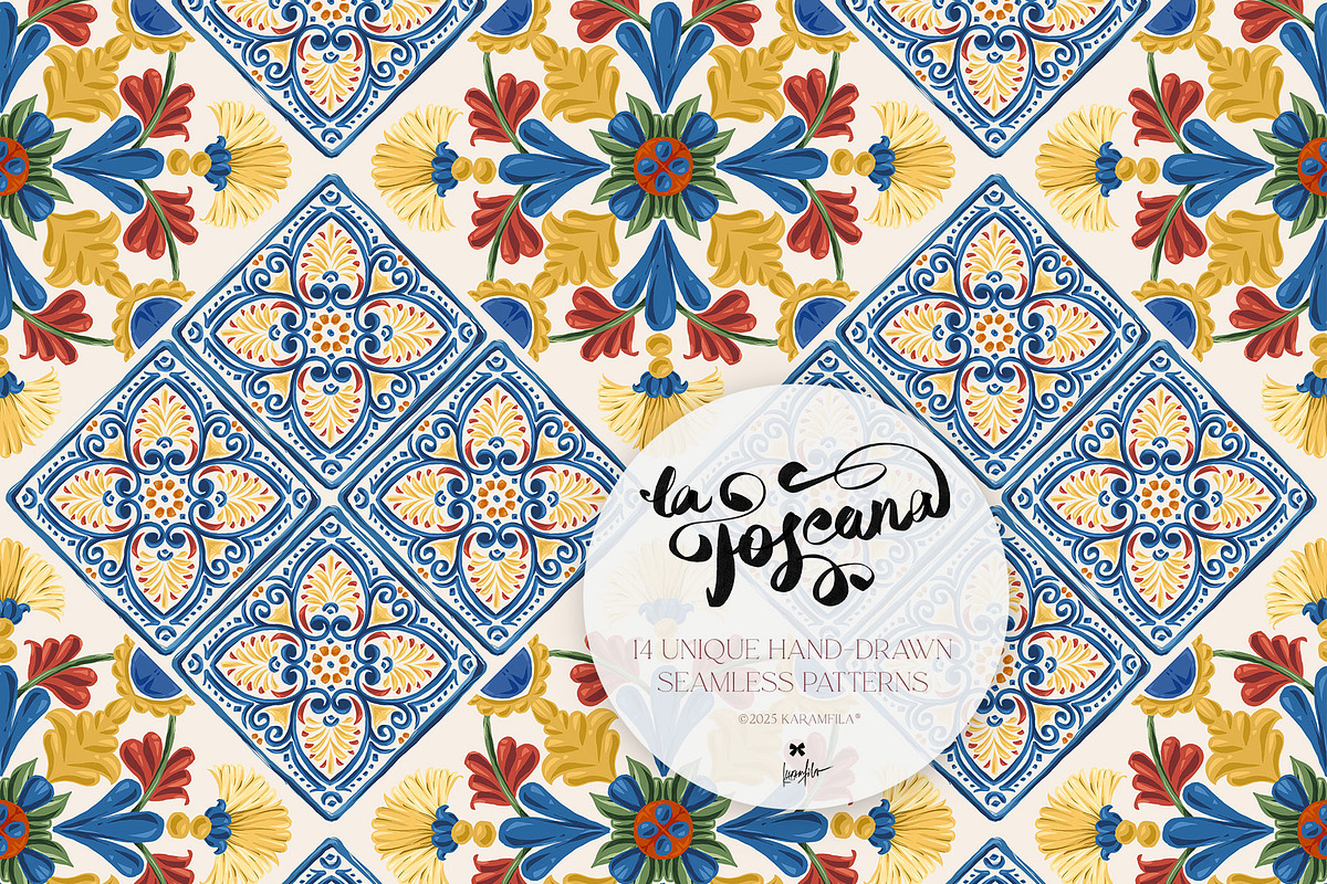 Tuscany Tiles Wine Seamless Patterns, a Pattern Graphic by KaramfilaS (Photo 17 of 18)