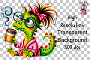 Dinosaur with Coffee PNG Bundle, a Graphic by Clipart Studio (Thumbnail 10 of 12)