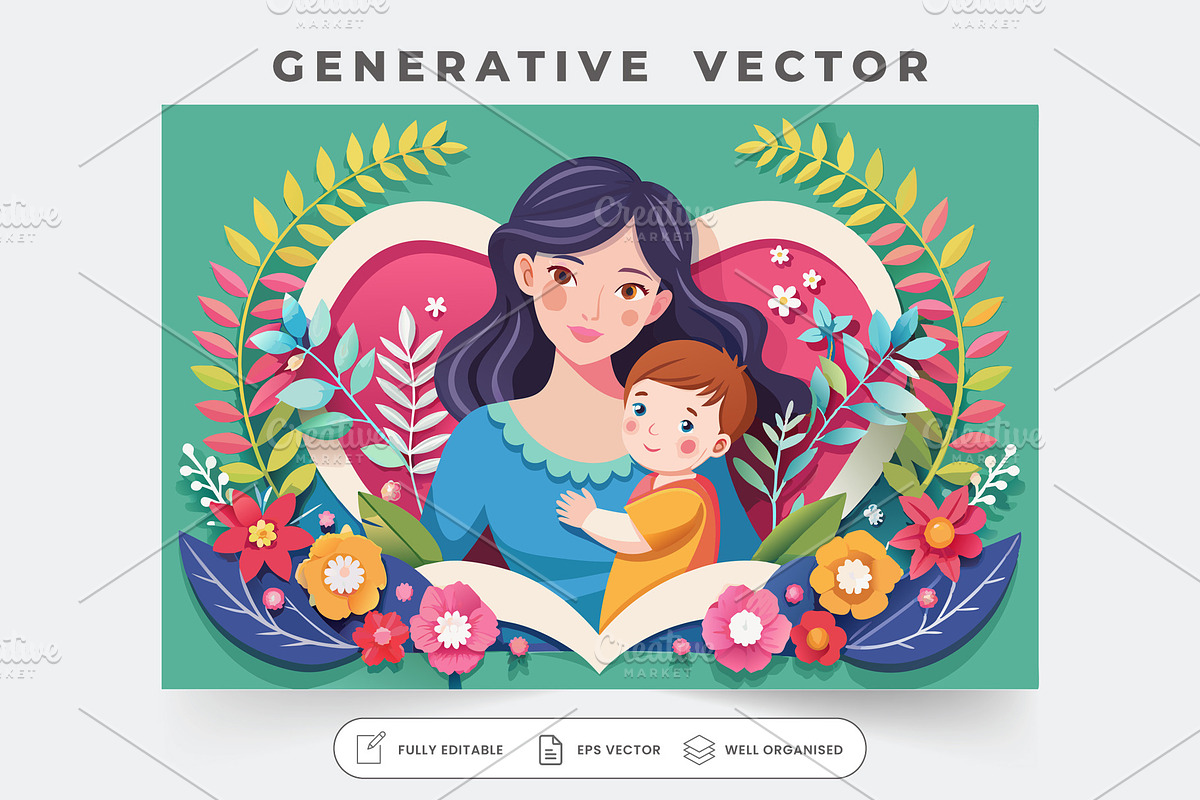 A joyful Mother's Day card showcases, a Graphic by Iftikhar Alam