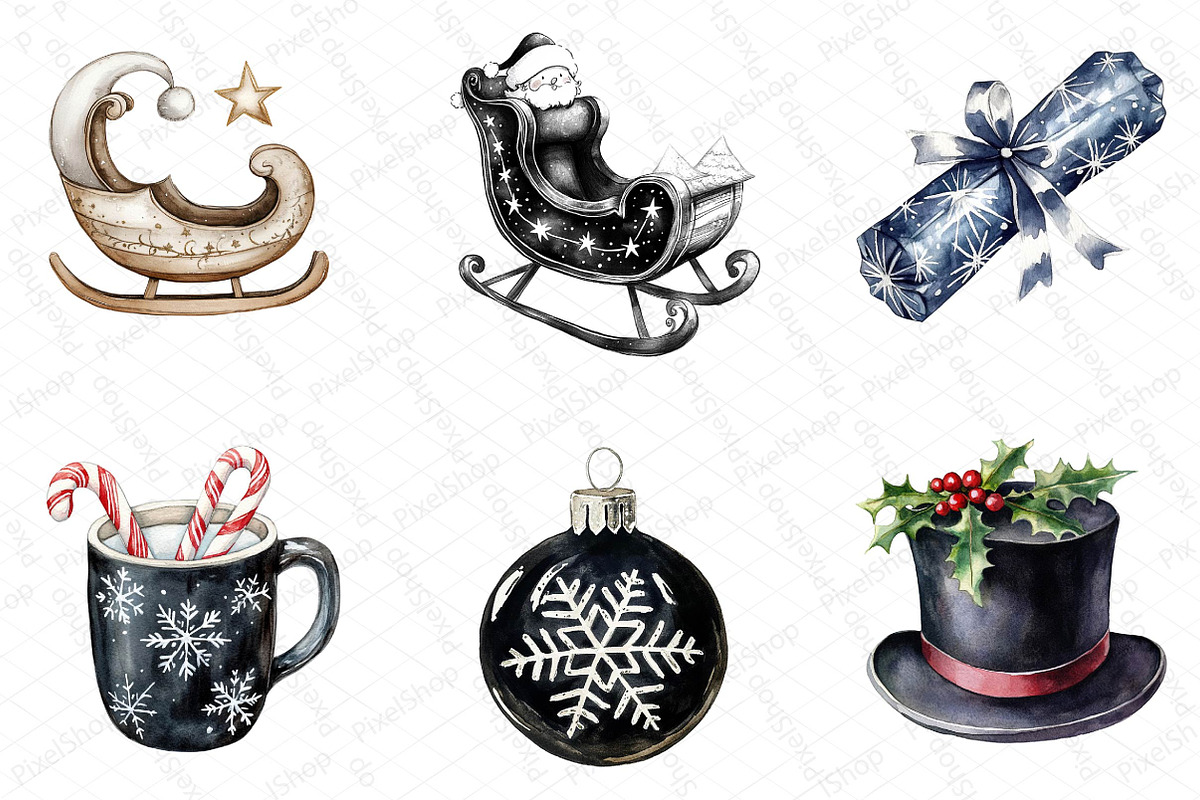 Black and White Christmas Clipart, an Illustration by DreamPrint404 (Photo 3 of 5)