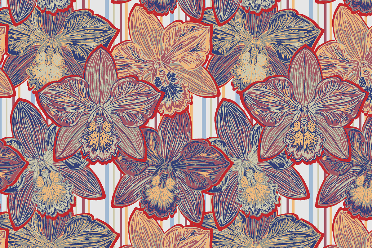 Orchid Floral Retro Botanical Flower, a Pattern Graphic by NayaChu (Photo 2 of 9)