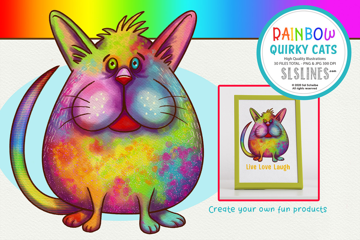 Rainbow Quirky Cat Illustrations PNG, an Animal Illustration by SLS Lines (Photo 5 of 9)