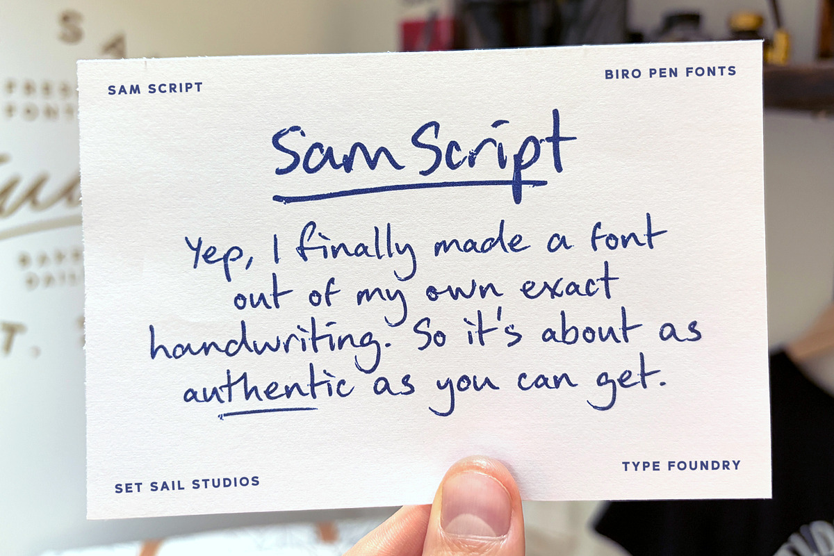 Sam Script 4 Biro Pen Fonts, a Script Font by Sam Parrett (Photo 1 of 8)