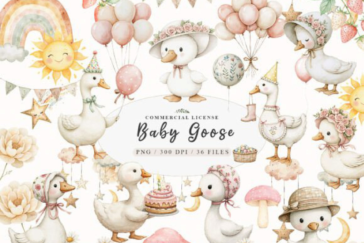 Baby White Goose Birthday Png, an Illustration by JackArt (Photo 1 of 6)
