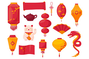 Cartoon chinese symbols. Oriental, an Object Illustration by LadadikArt