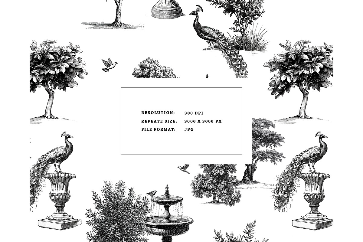 Exotic garden toile de jouy pattern, a Texture Graphic by Milatoo (Photo 2 of 4)