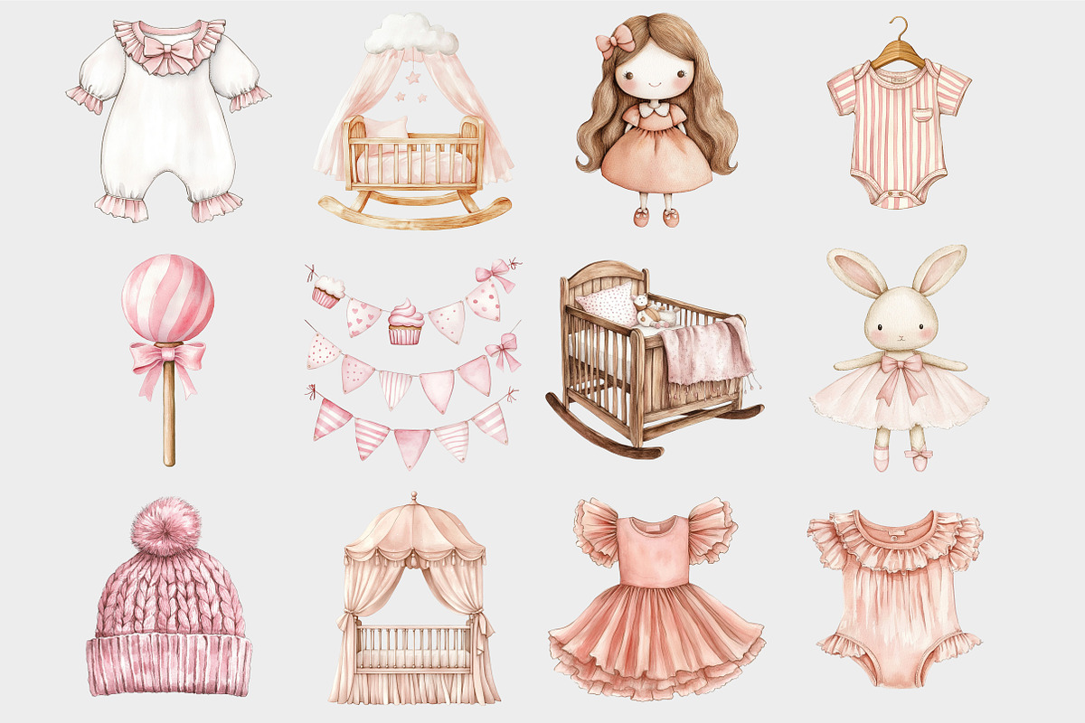 Watercolor Baby Girl Clipart, a Seasonal Illustration by Design Market (Photo 4 of 5)