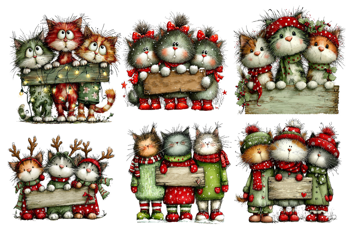 Whimsical Christmas Cats Clipart, an Illustration by Designworld (Photo 2 of 5)