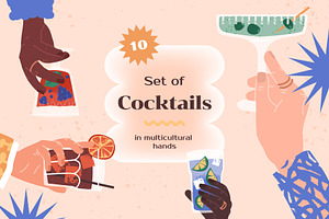 Cocktails In Multicultural Hands