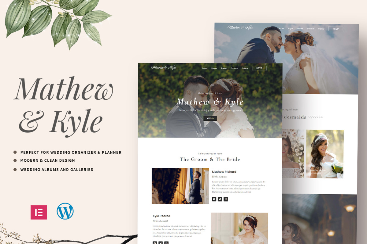 Wedding Wordpres Theme Elementor Kit, a WordPress Template by Vultype Co. (Photo 1 of 6)