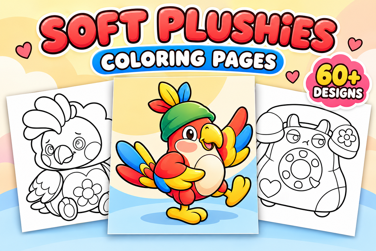 Soft Plushies Coloring Pages Vol. 4, an Object Illustration by Inkivelle Studio (Photo 1 of 3)