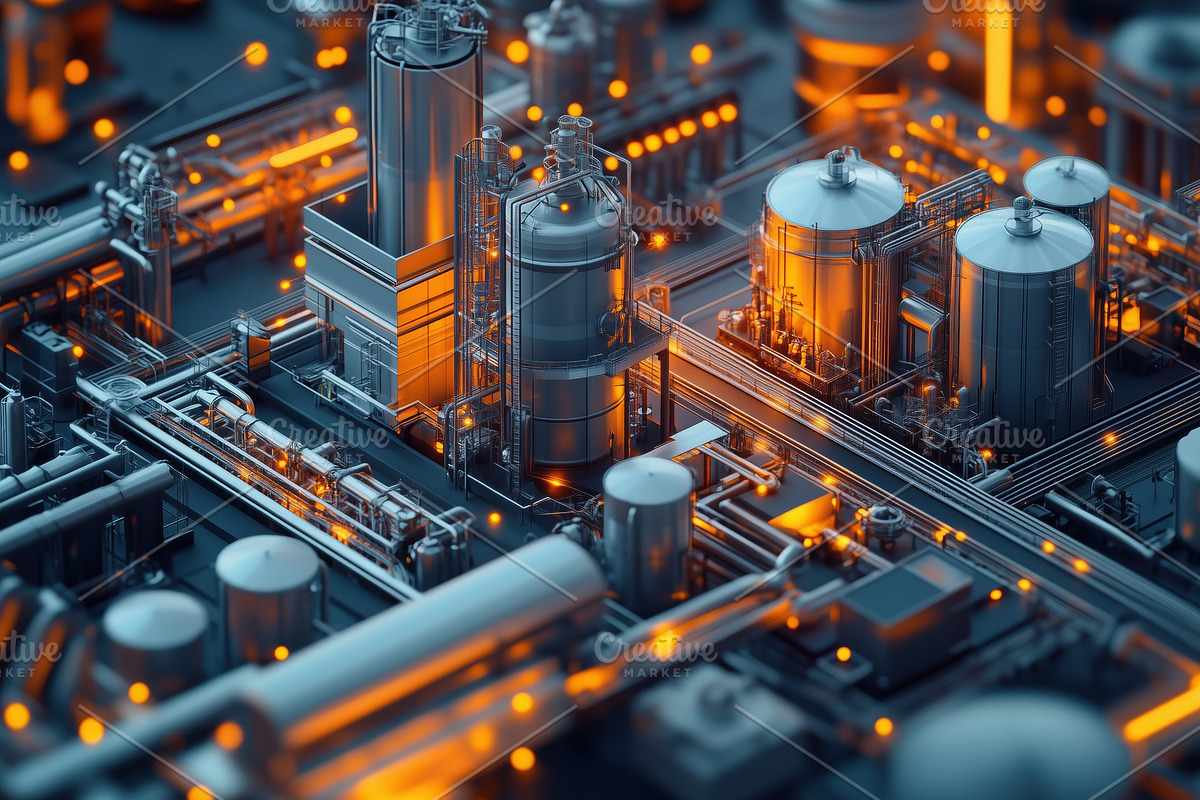 A detailed, close-up view of a futuristic industrial facility with metallic str, an Industrial Photo by Textures & Backgrounds (Photo 2 of 2)