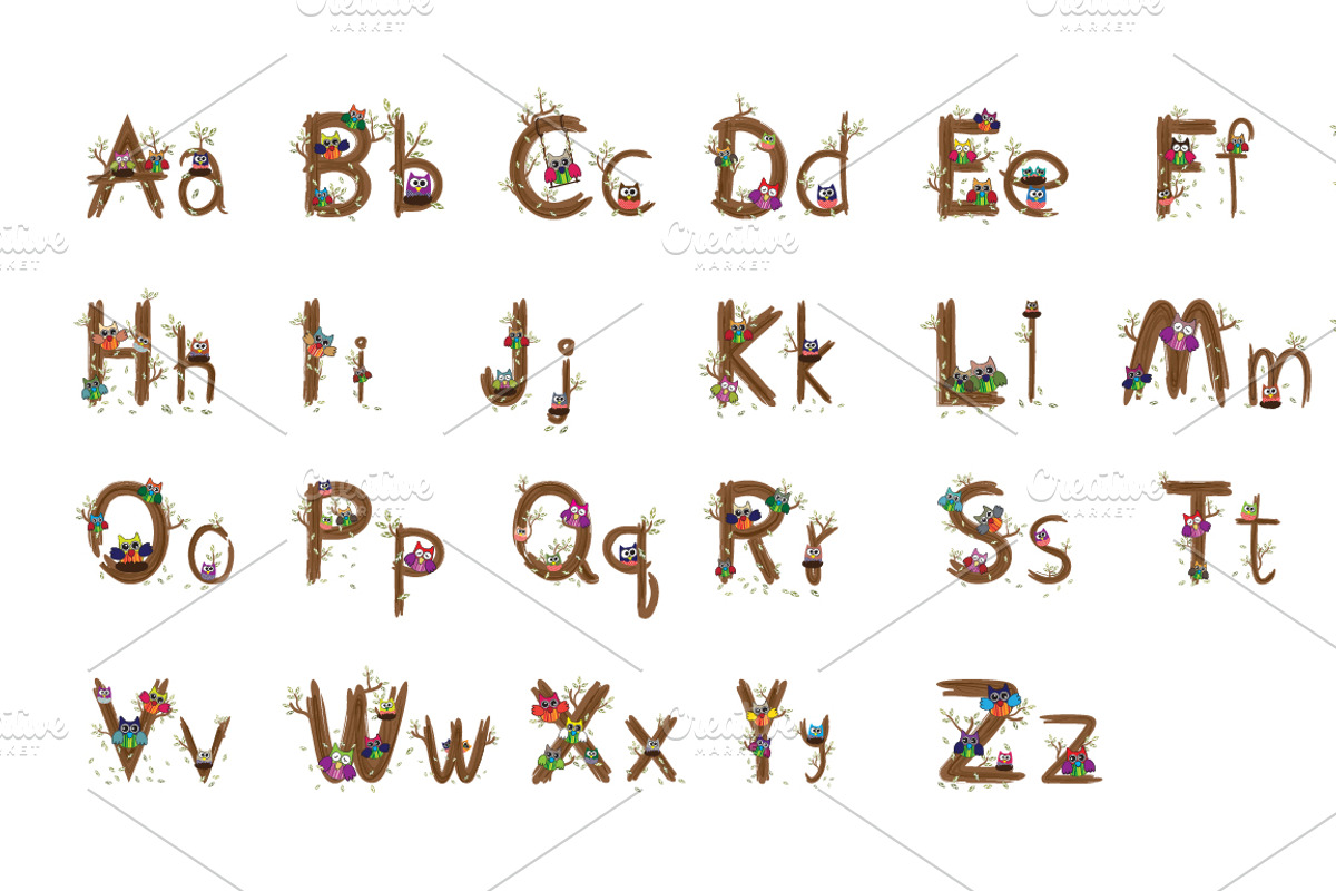 A-Z Owl letter Design Vector, a Symbol Font by Noree