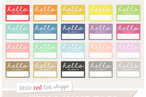 Hello Name Tag Clipart, a Work Illustration by Little Red Fox Shoppe