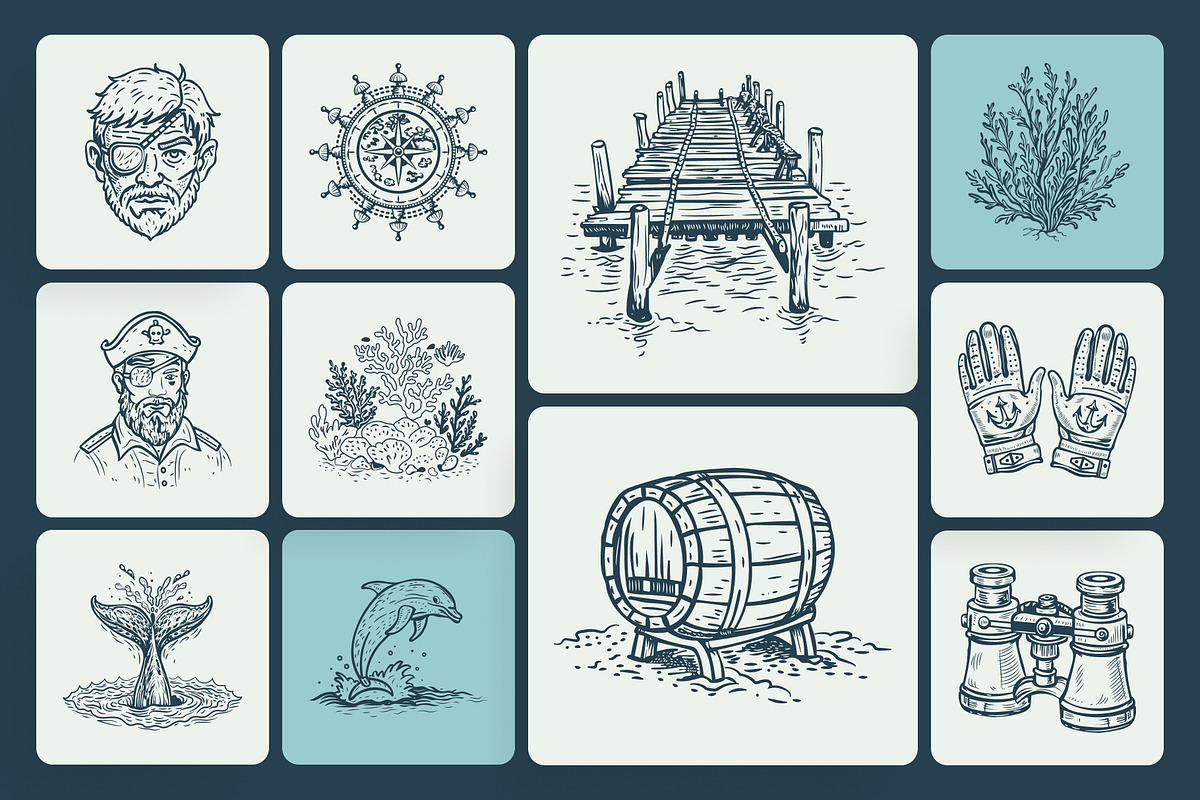 Vintage Sailor Tattoos Icons, an Object Illustration by Creative Stall (Photo 6 of 11)
