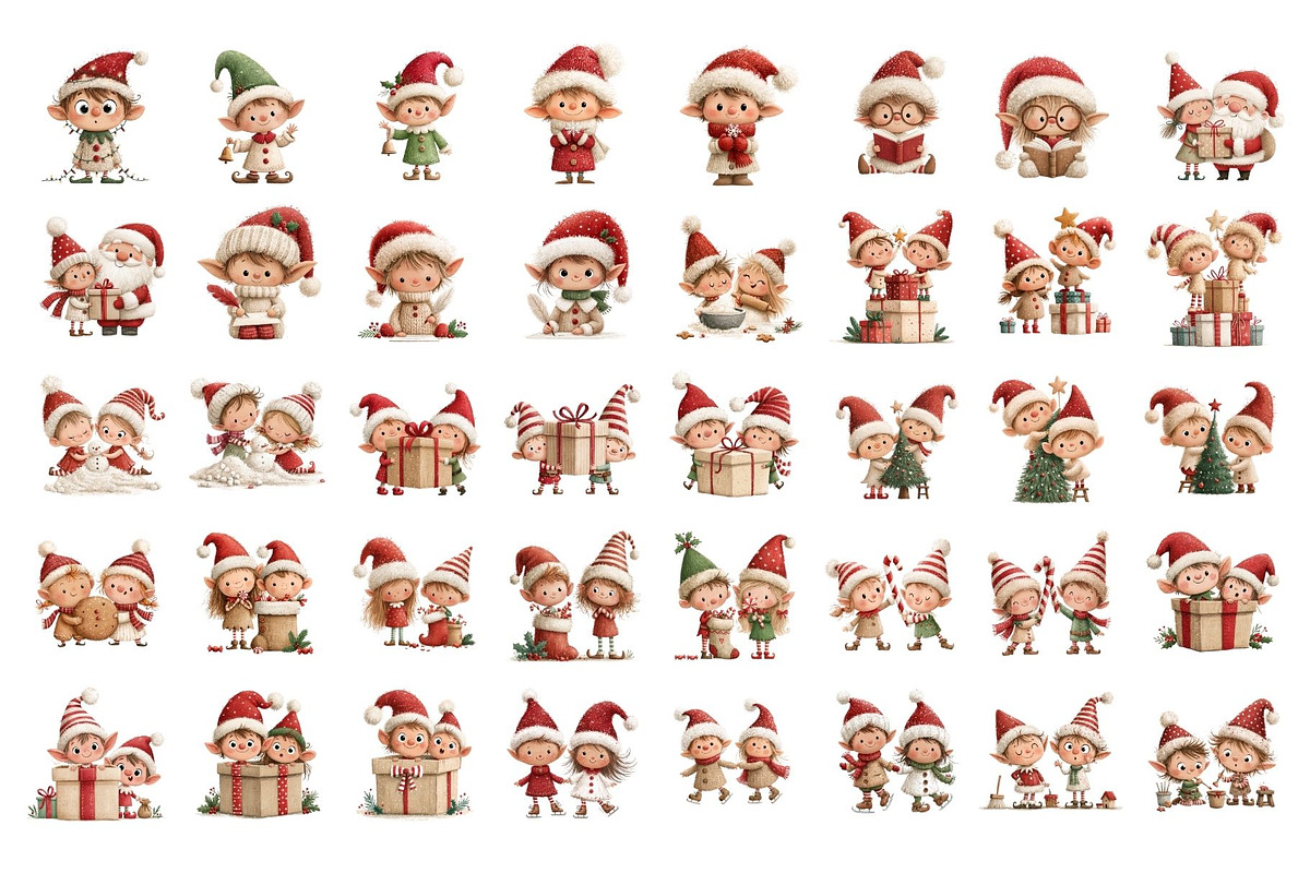 Whimsical Christmas Elves Clipart, a Seasonal Illustration by Nicolle's Colorful Art (Photo 4 of 6)