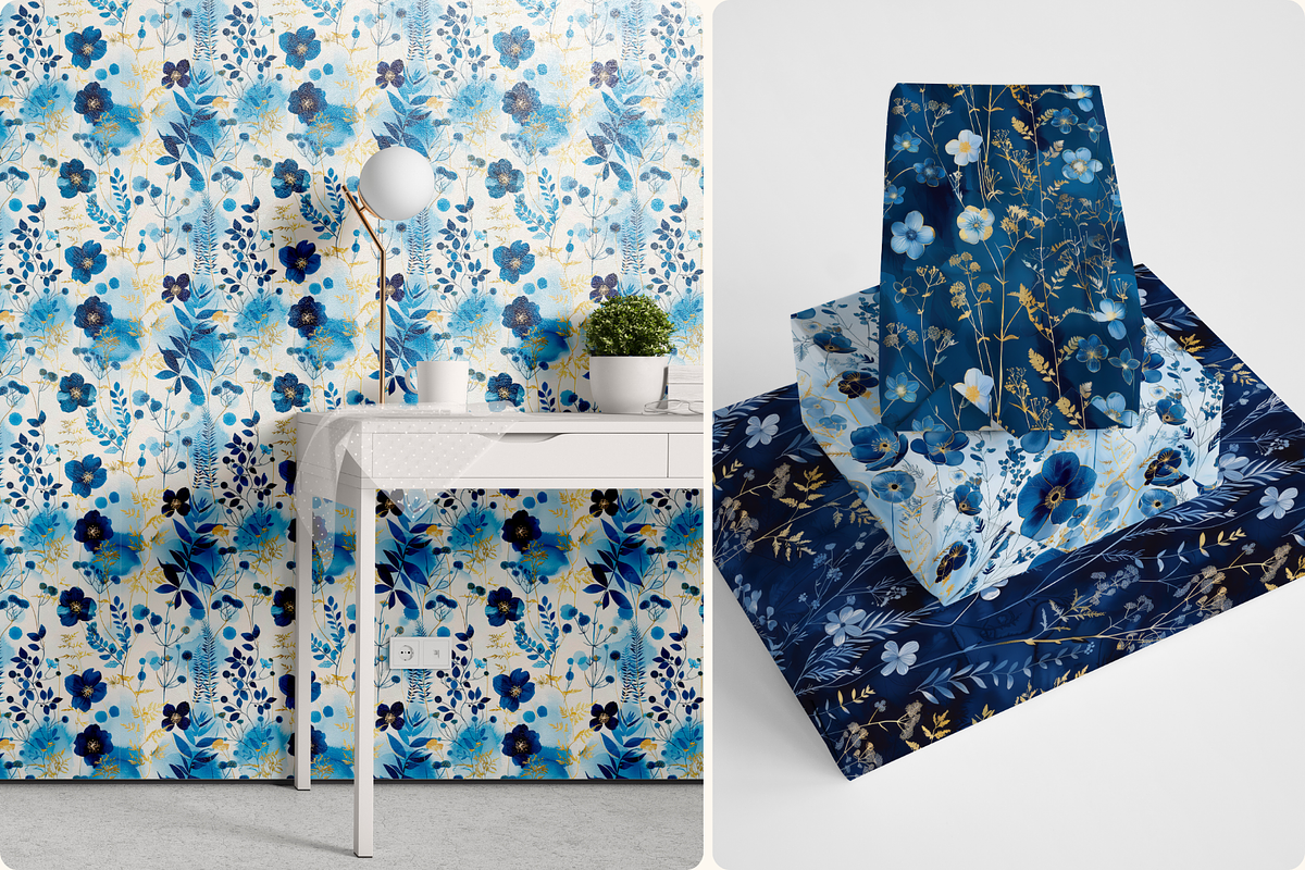 Cyanotype Gold Seamless Patterns, a Pattern Graphic by Ninterints (Photo 10 of 13)