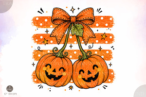 Striped Pumpkin Cherries Png,Vintage, a Seasonal Illustration by Libby Wishes