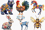 Watercolor Folk Art Animals Clipart, an Illustration by Canvas Craft (Thumbnail 4 of 8)
