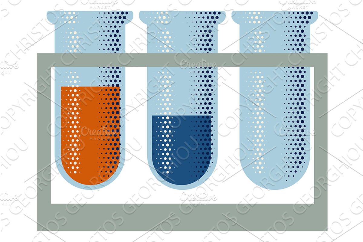 Test Tubes Beaker Flask Rack Retro, an Illustration by Christos Georghiou