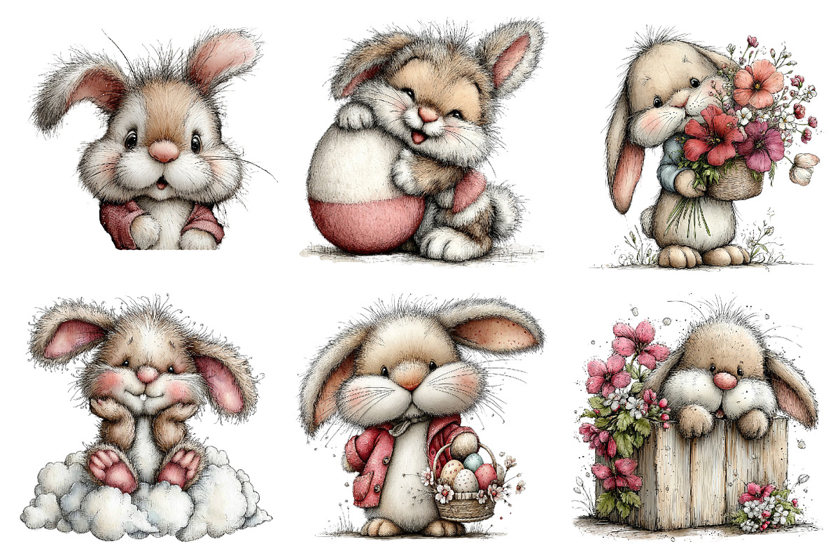 Whimsical Easter Bunny Clipart PNG, an Illustration by Dream Creation (Photo 4 of 7)