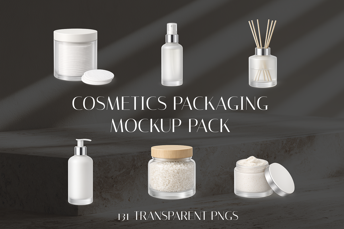Cosmetics Packaging PNG Mockup Pack, a Packaging Mockup by Threestudio (Photo 1 of 3)