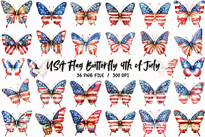 USA Flag Butterfly 4th of July Clipa, an Illustration by Libby Wishes