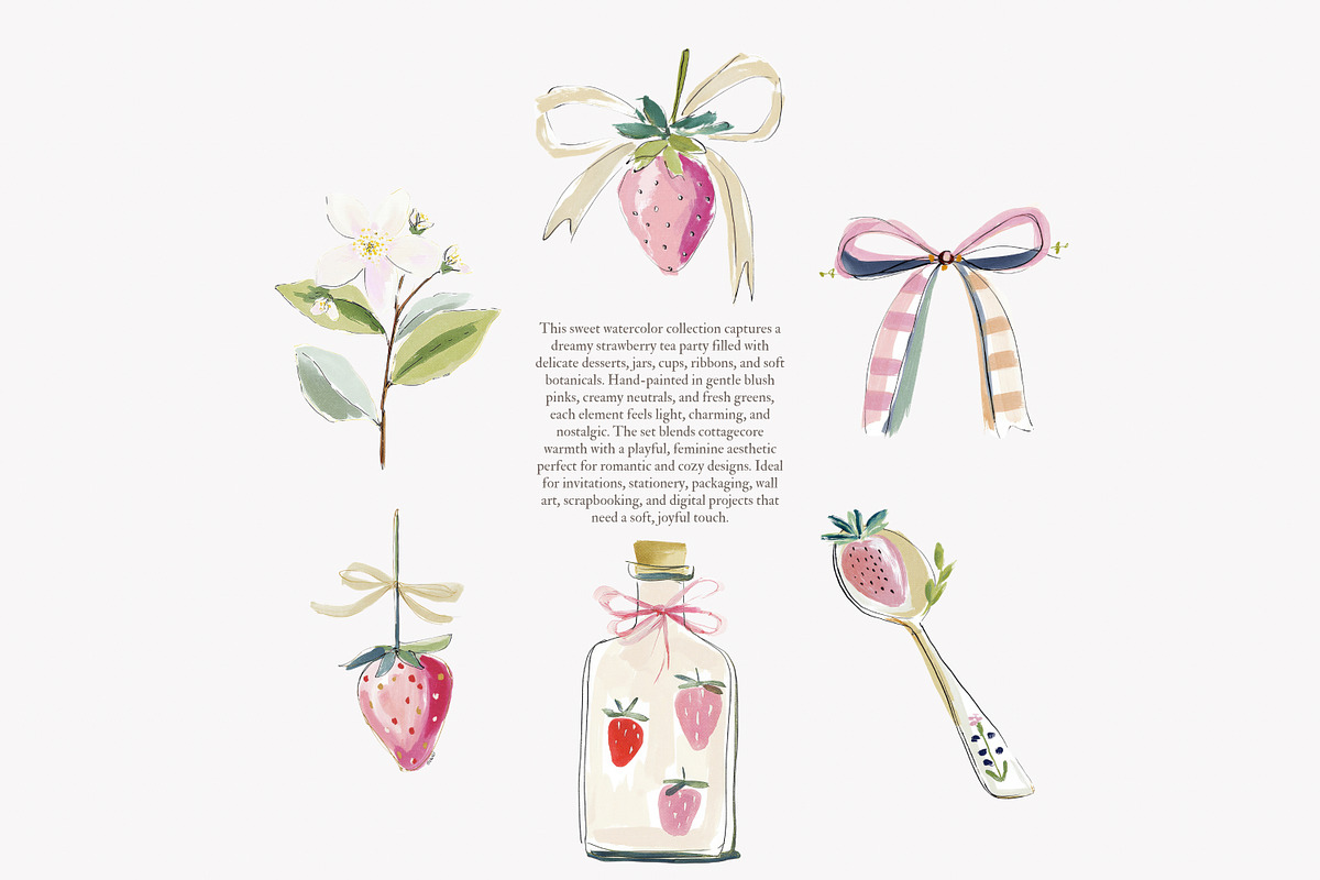 strawberry watercolor clipart set, a Decorative Illustration by Patishop Art (Photo 6 of 8)