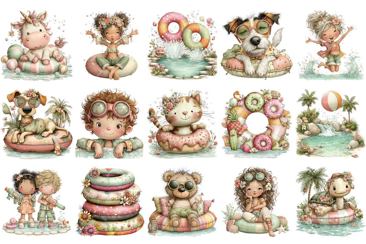 Whimsical Summer Pool Party Clipart, an Illustration by OK Design (Photo 3 of 6)