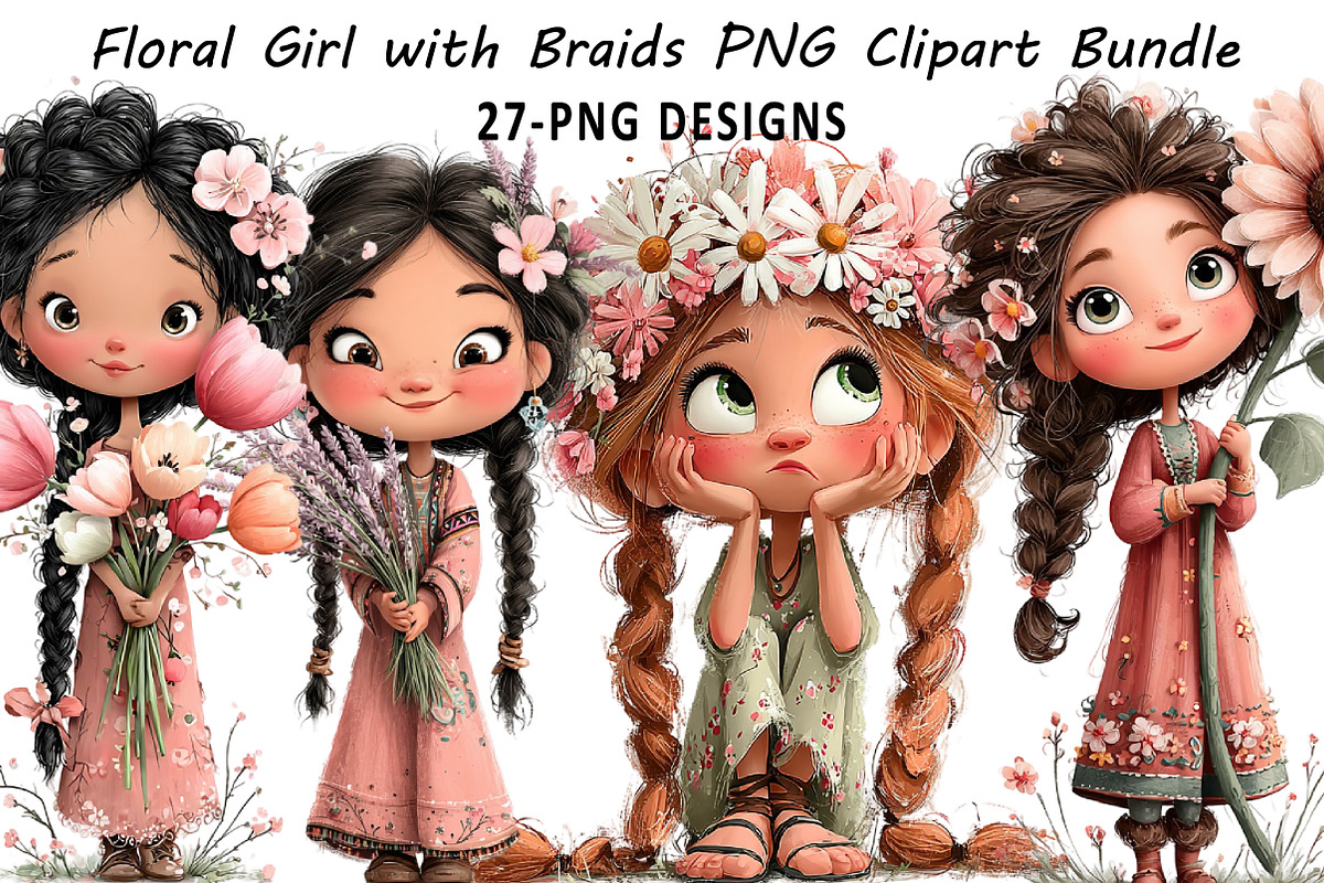 Floral Girl with Braids PNG Clipart, an Illustration by Daily.Designs (Photo 1 of 7)