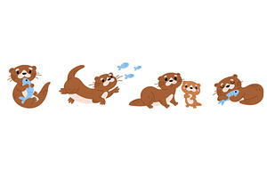 Cartoon funny otters swimming. Cute, an Animal Illustration by Vectorbuum