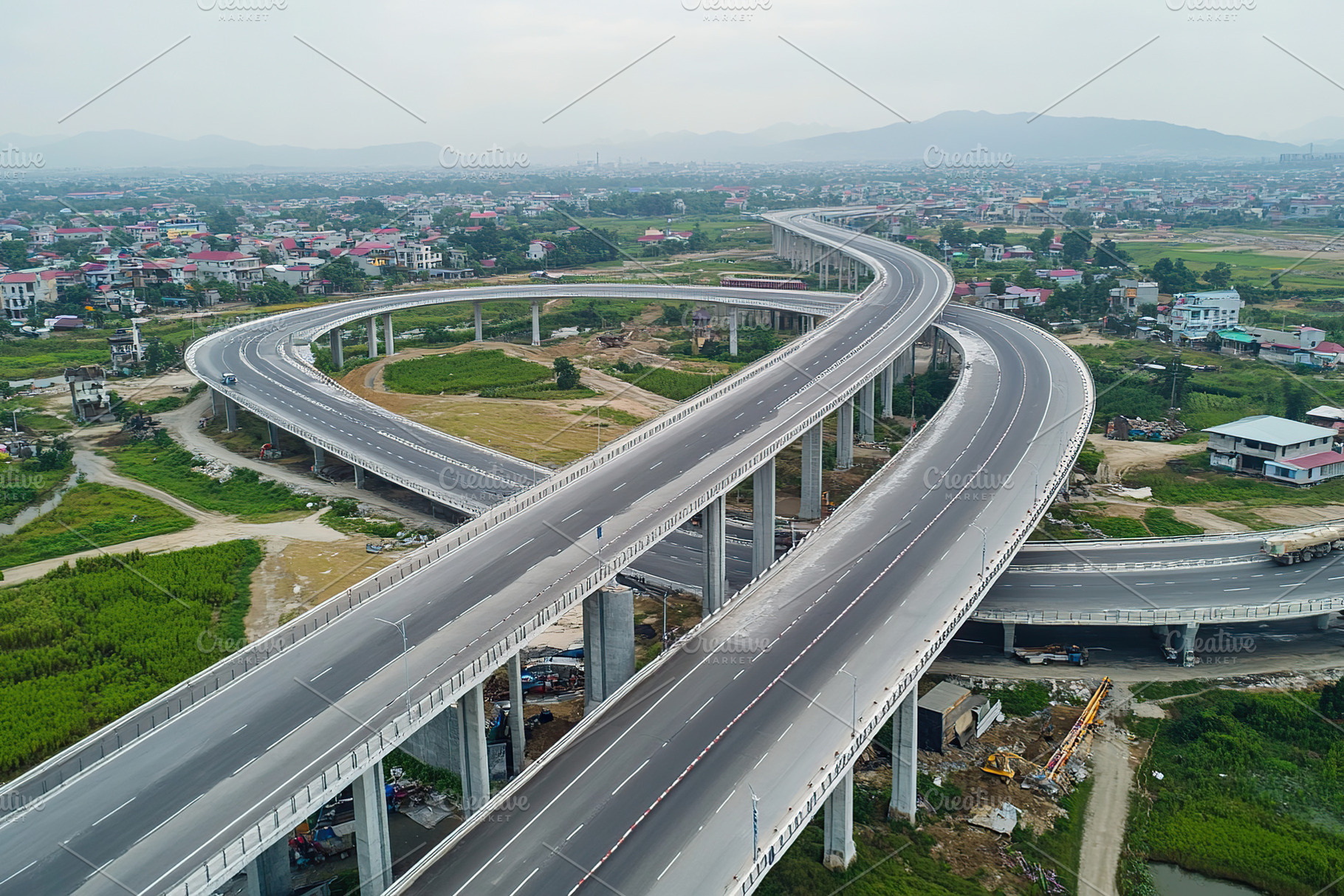Top view photo of multilevel bridge highway road, an Architecture Photo by AlyaAnd