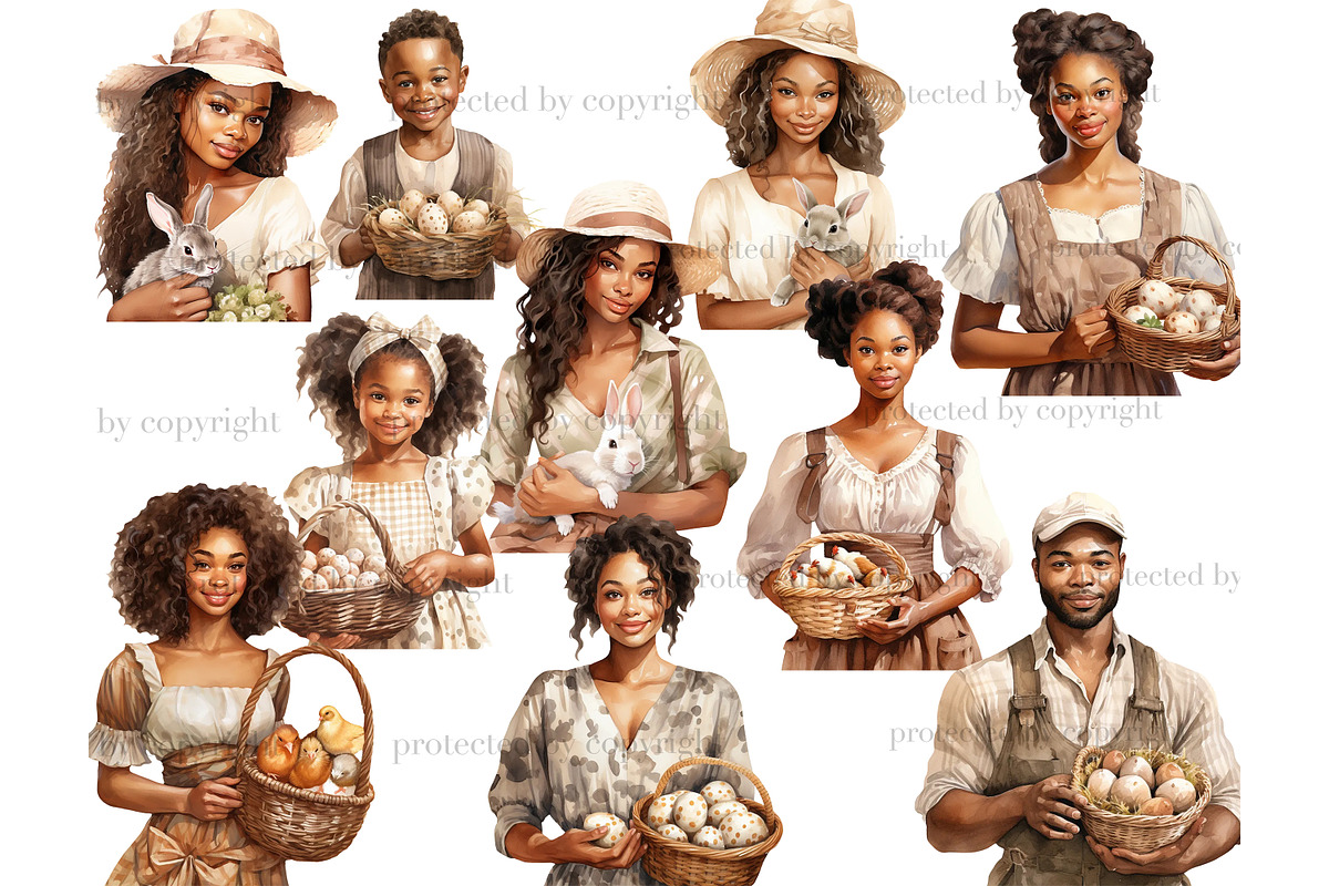 Rustic Easter Clipart | Black Girls, a Seasonal Illustration by GlamArtZhanna (Photo 3 of 4)